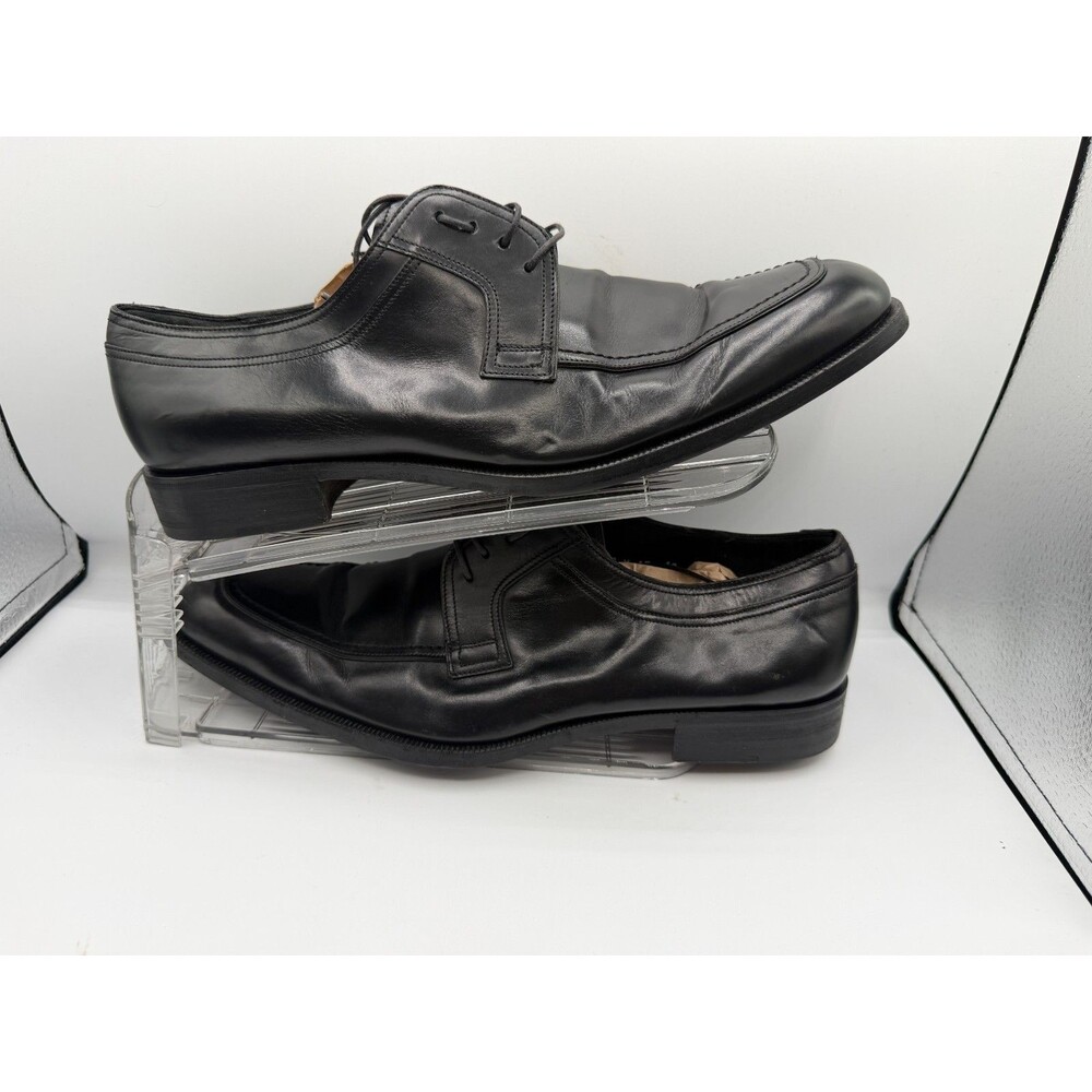 Salvatore Ferragamo Mens 10 EE Black Leather Cap Toe Derby Dress Shoes Italy